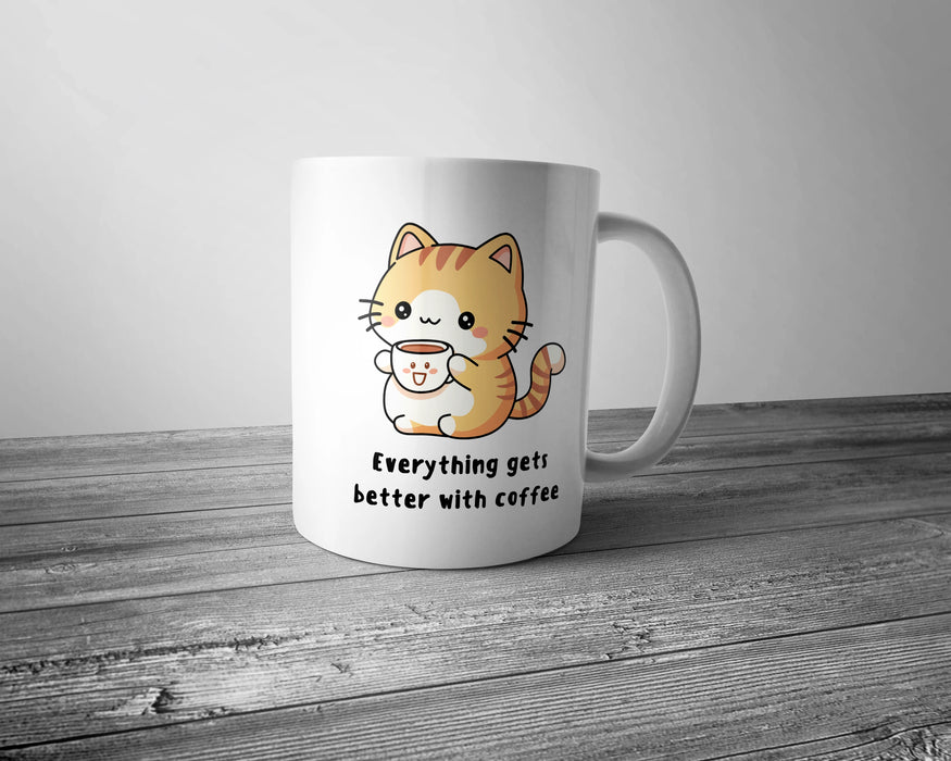 Cat-Lover's Delight Mug – "Everything Gets Better with Coffee"