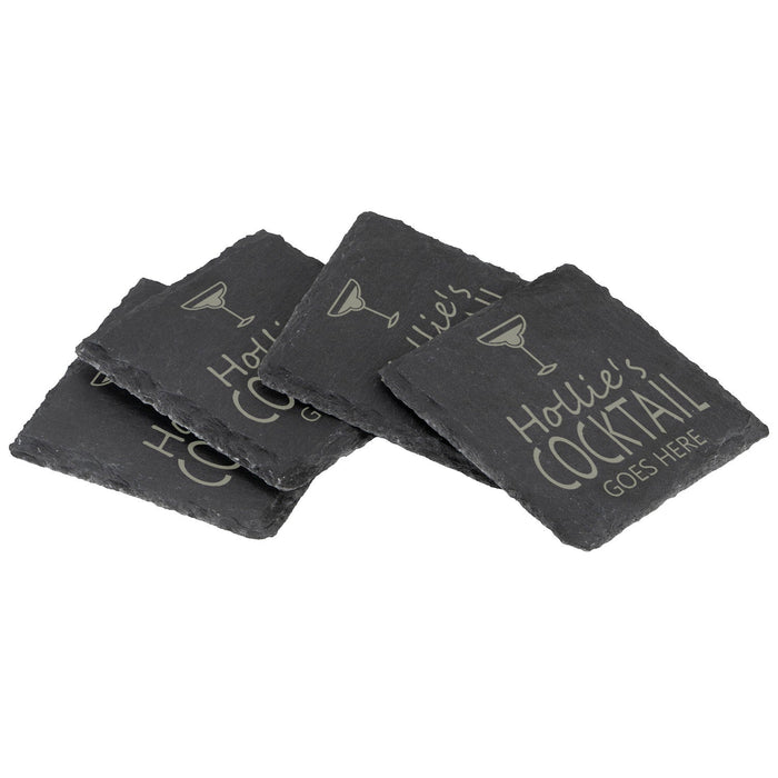Cocktail Goes Here Slate Coaster - Perfect Gift For A Cocktail Lover - Personalised With Name
