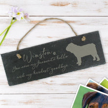 Load image into Gallery viewer, Memorial slate hanging plaque - Personalised with dog name &amp; breed image
