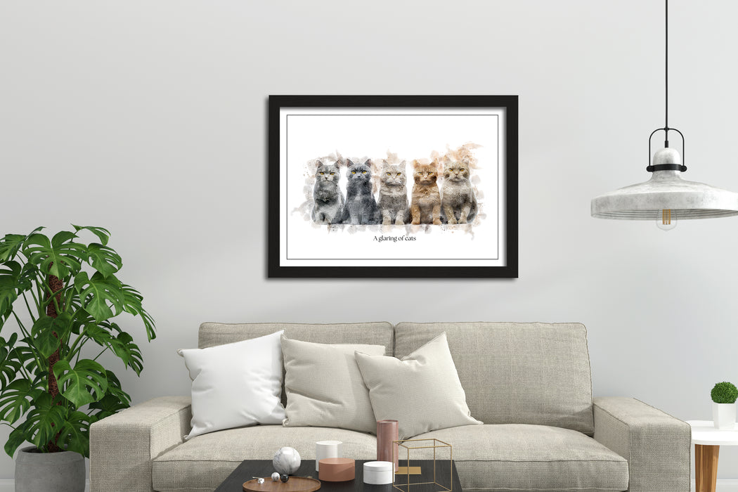 A Glaring of Cats – Framed Wall Art Print