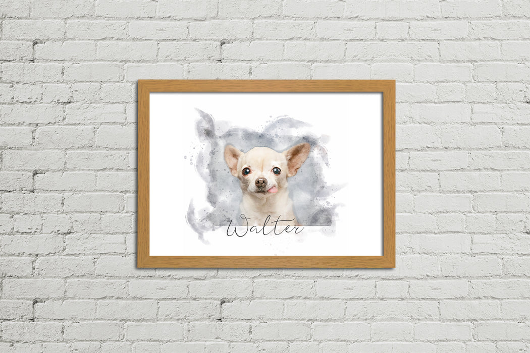 Framed Watercolour Style Pet Portrait