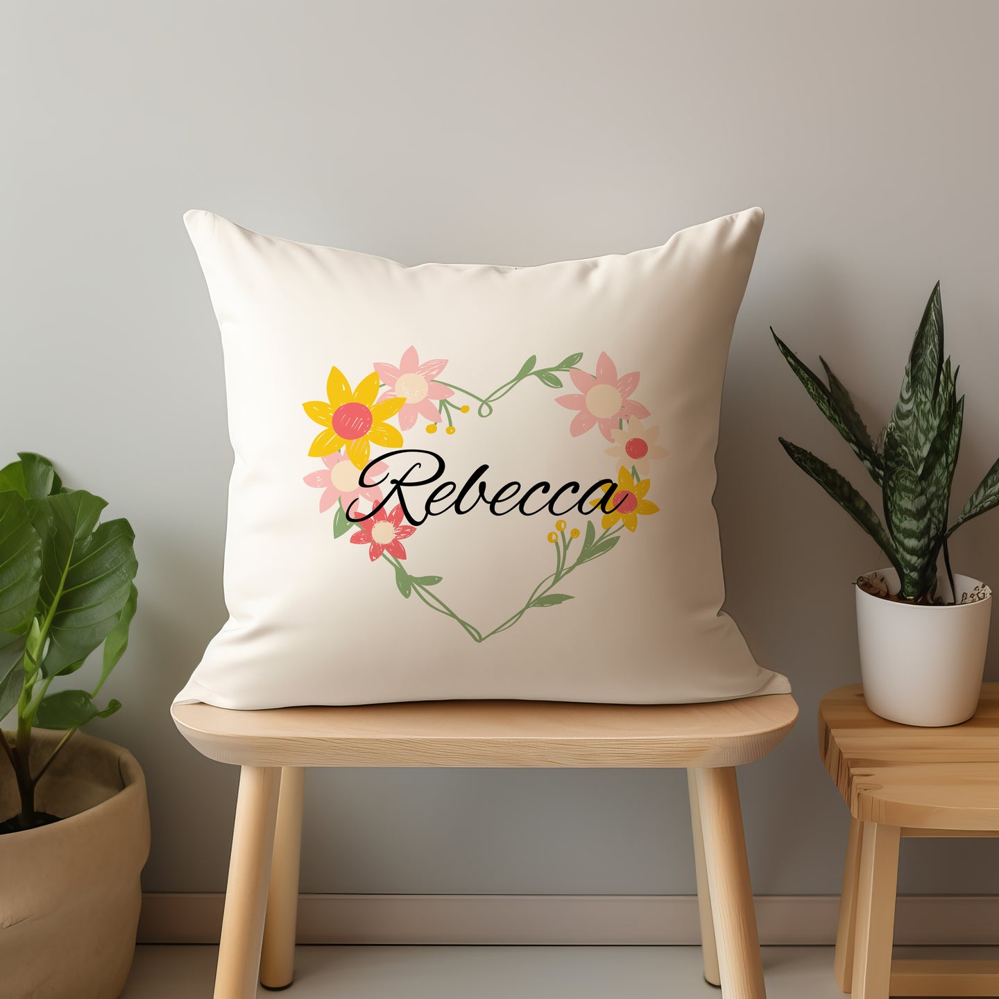 Floral Heart Cushion - Personalised with name