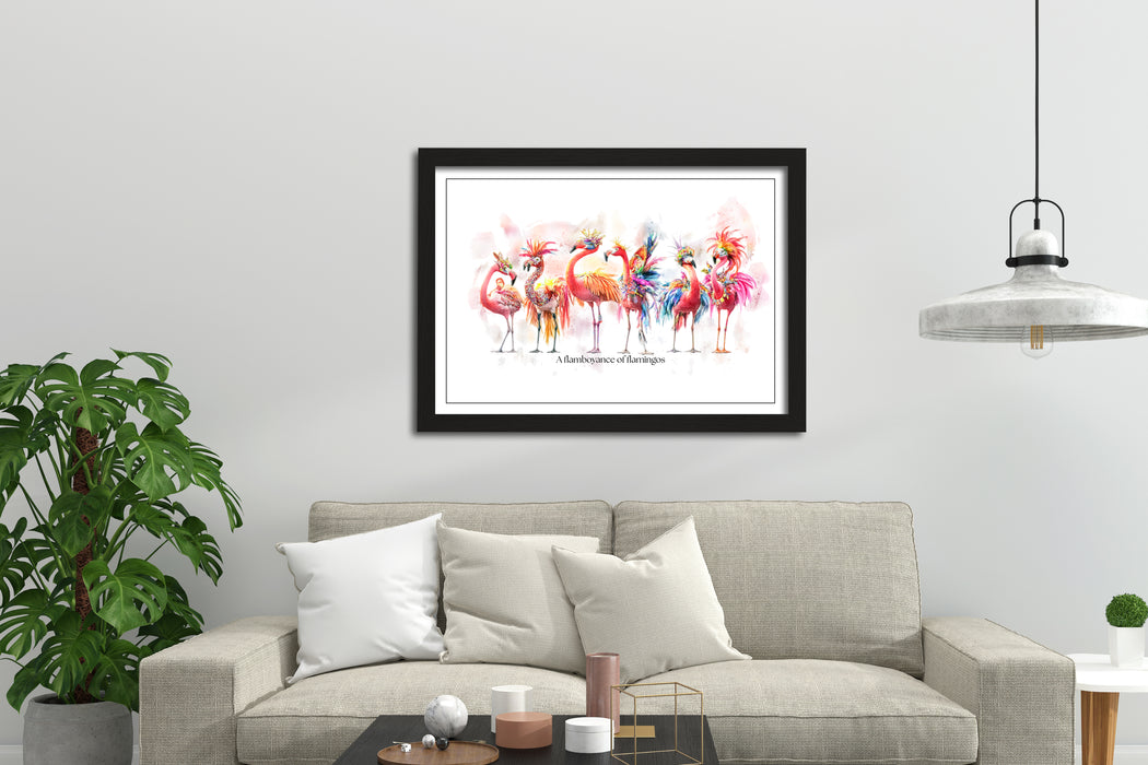 A Flamboyance of Flamingos – Framed Wall Art Print