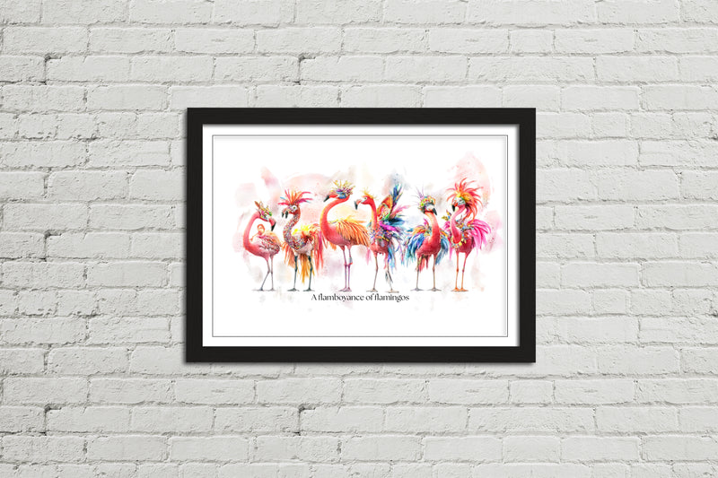 A Flamboyance of Flamingos – Framed Wall Art Print