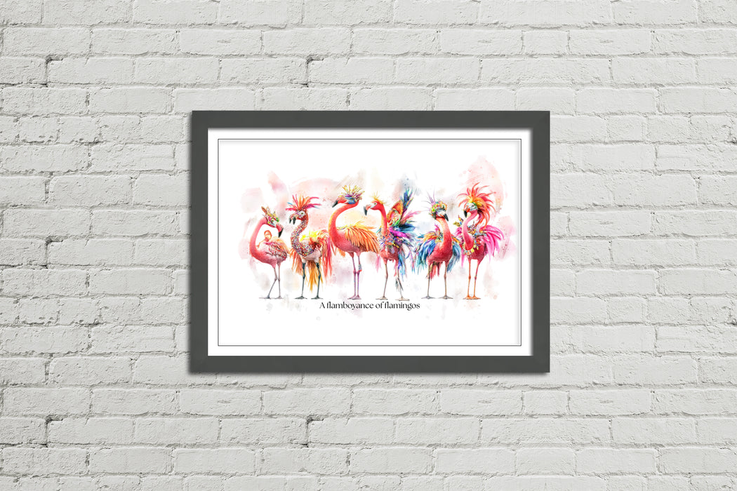 A Flamboyance of Flamingos – Framed Wall Art Print