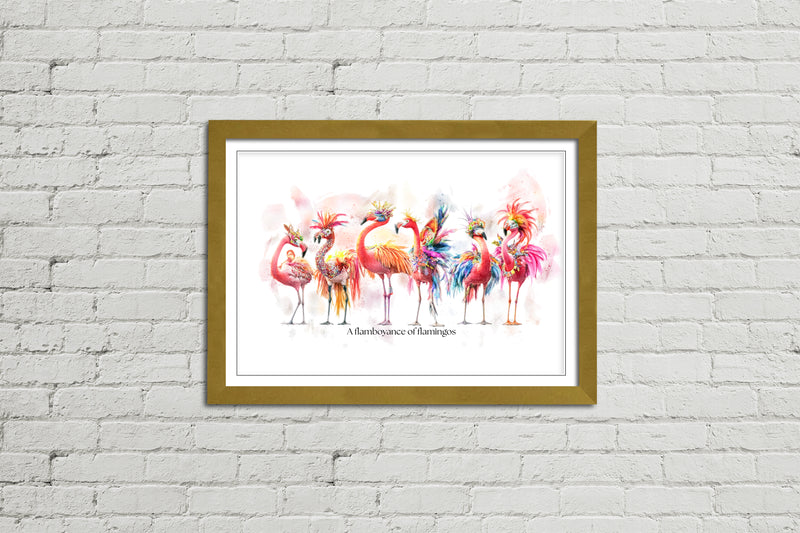 A Flamboyance of Flamingos – Framed Wall Art Print