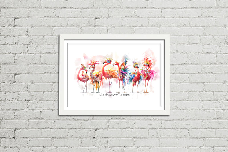 A Flamboyance of Flamingos – Framed Wall Art Print