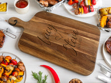 Load image into Gallery viewer, Large Acacia Serving Board - Personalised with Names, Heart &amp; Date
