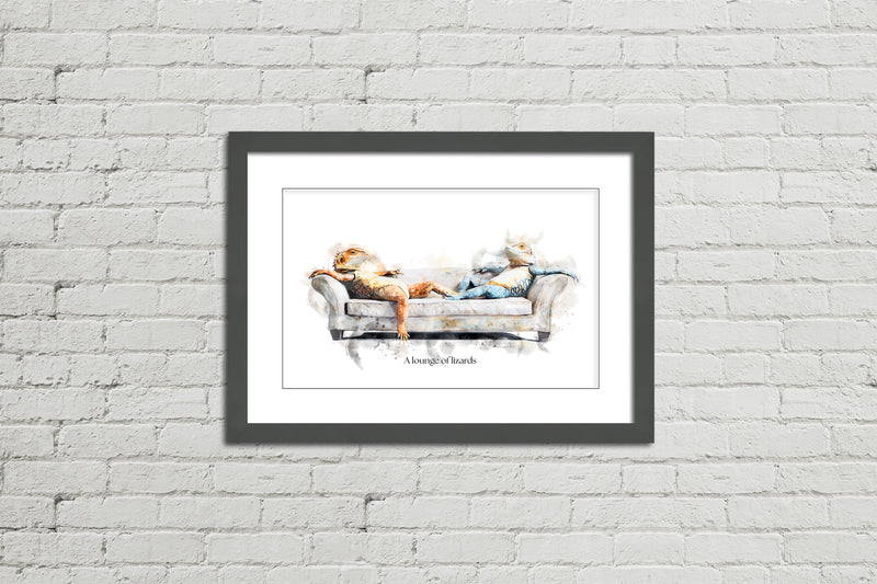 A Lounge of Lizards – Framed Wall Art Print