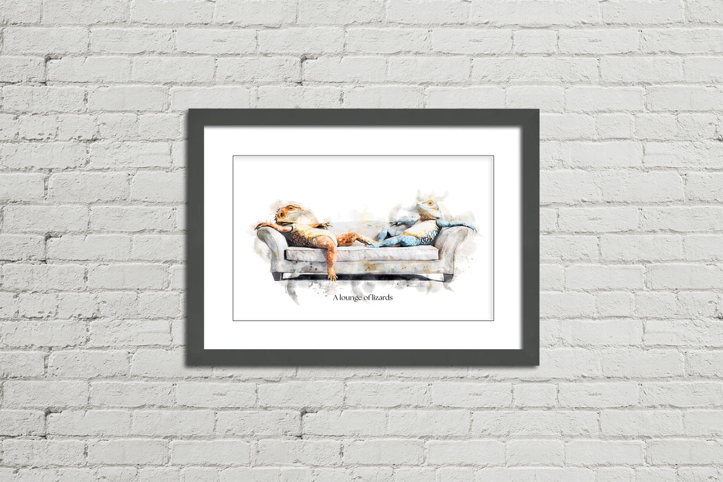 A Lounge of Lizards – Framed Wall Art Print