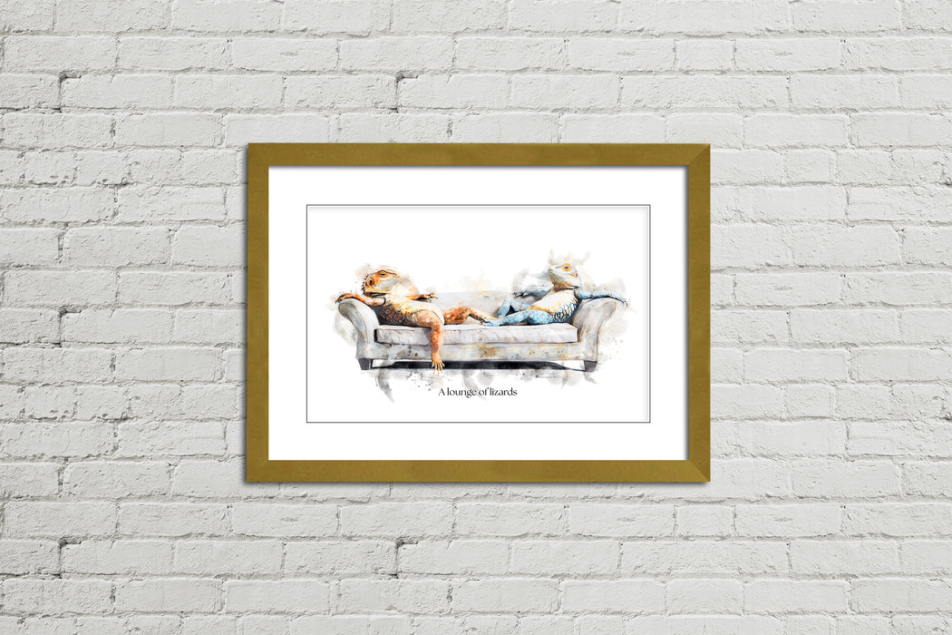 A Lounge of Lizards – Framed Wall Art Print