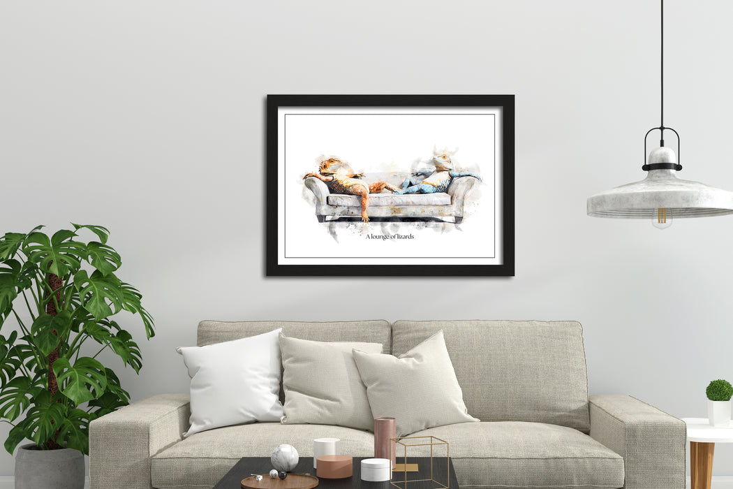 A Lounge of Lizards – Framed Wall Art Print