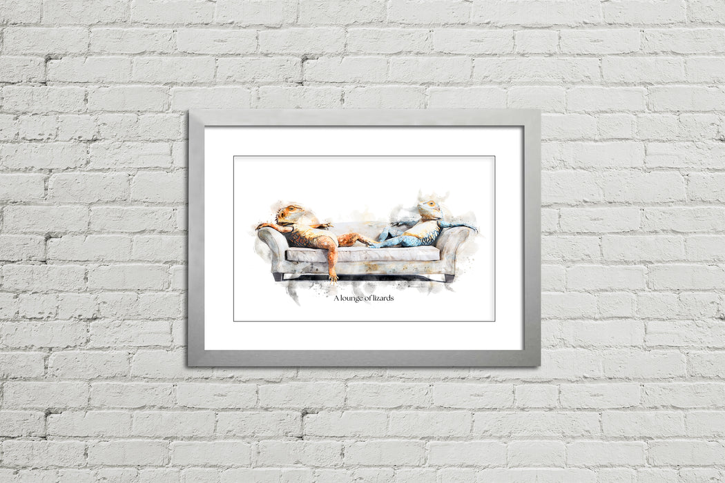 A Lounge of Lizards – Framed Wall Art Print