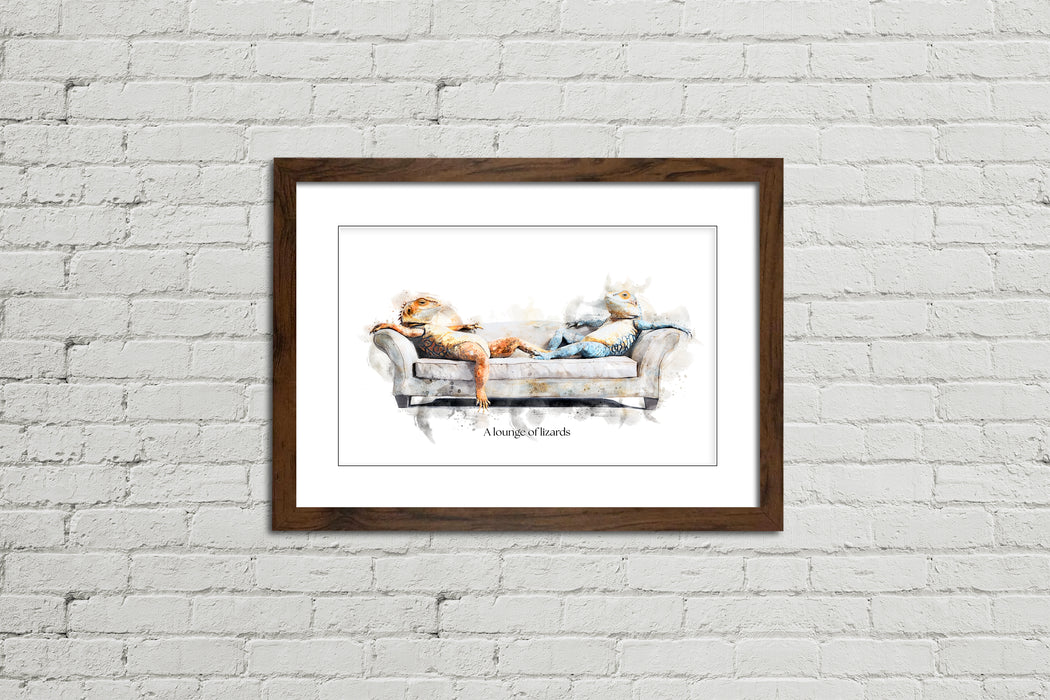 A Lounge of Lizards – Framed Wall Art Print