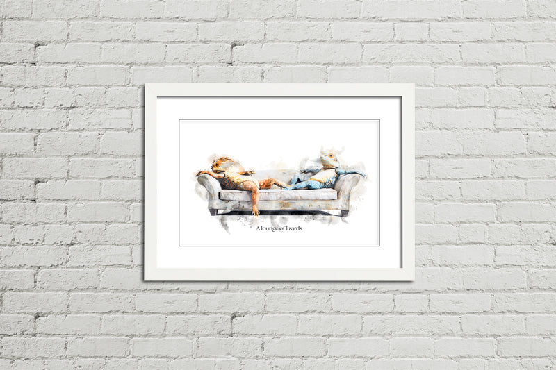 A Lounge of Lizards – Framed Wall Art Print