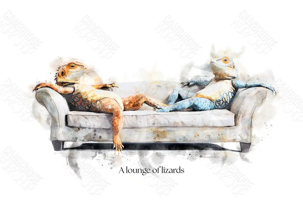 A Lounge of Lizards – Framed Wall Art Print