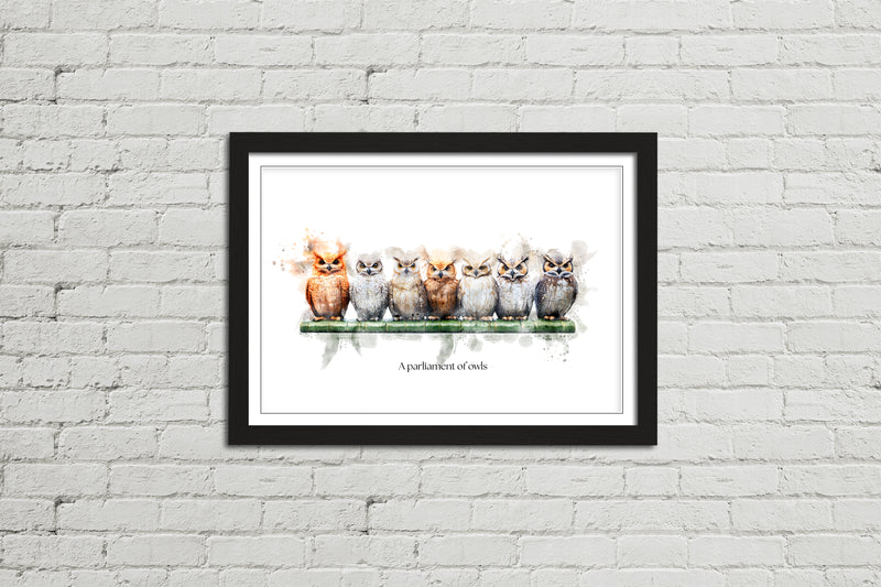 A Parliament of Owls – Framed Wall Art Print
