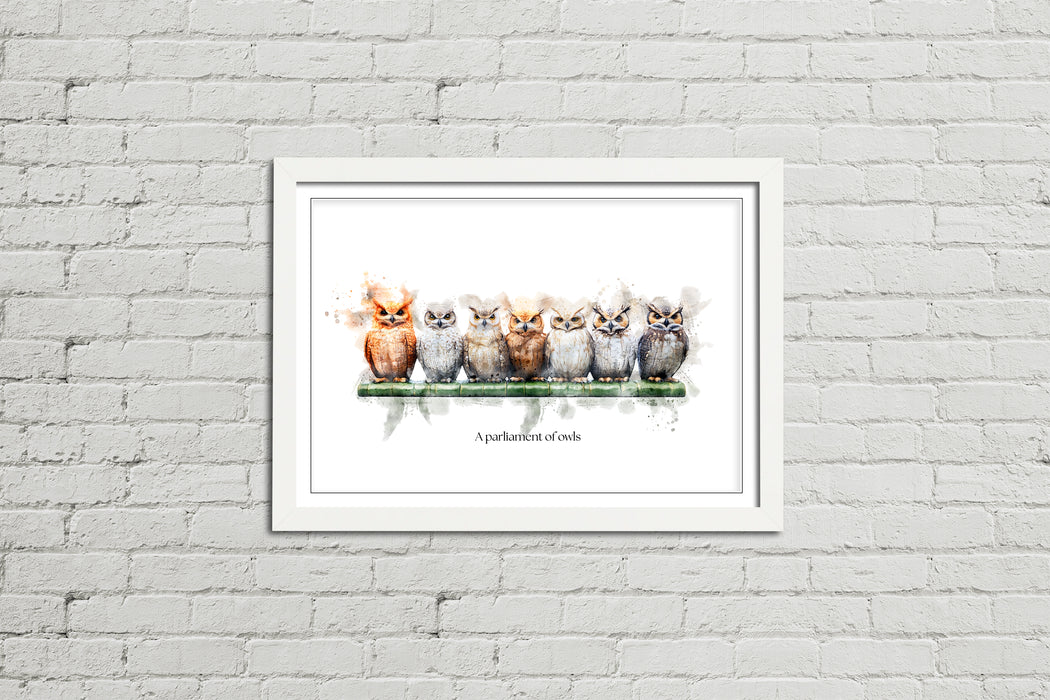 A Parliament of Owls – Framed Wall Art Print