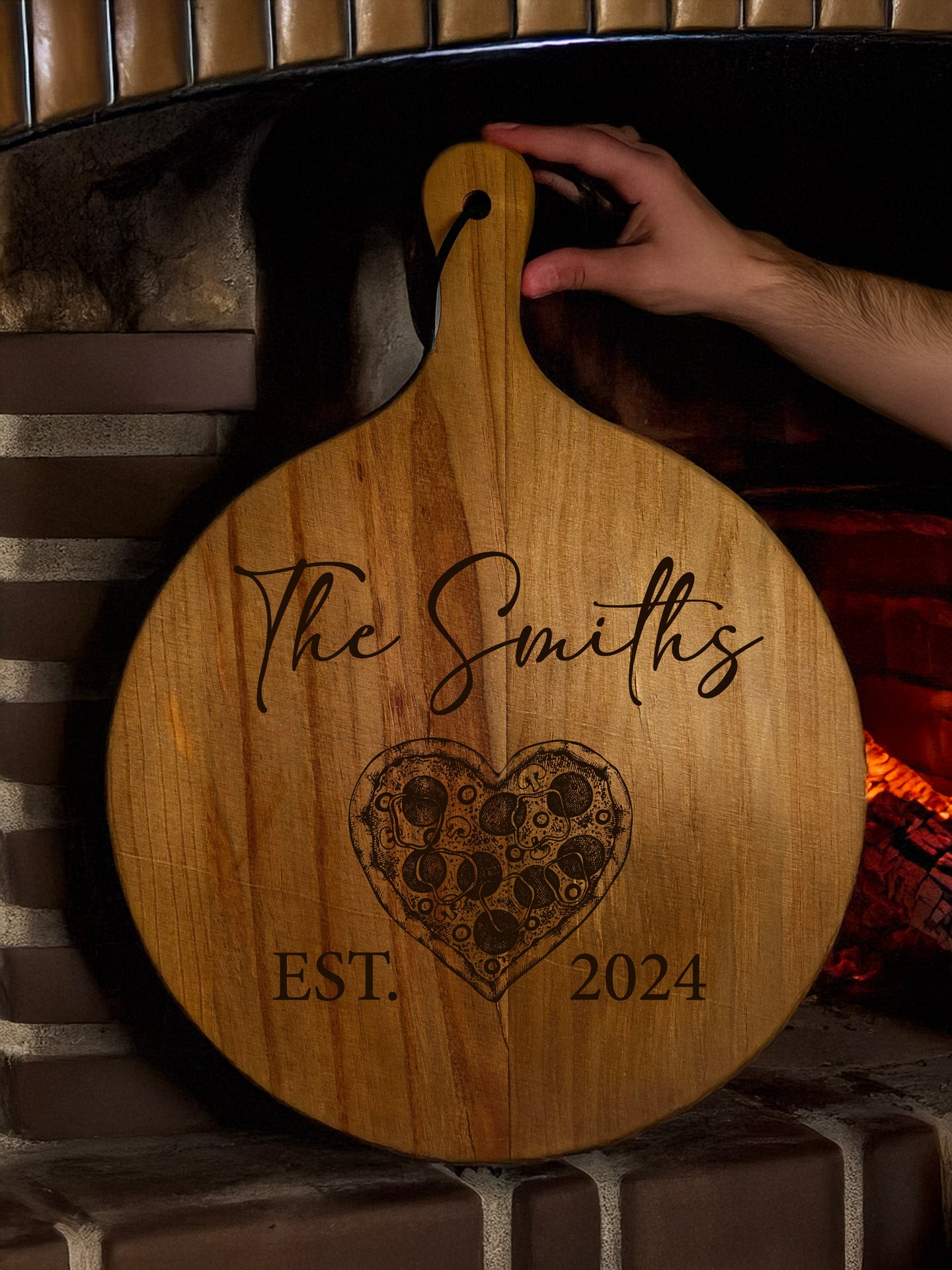 Pizza Serving Board - with family name, date and heart pizza