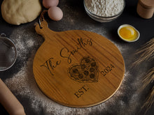 Load image into Gallery viewer, Pizza Serving Board - with family name, date and heart pizza
