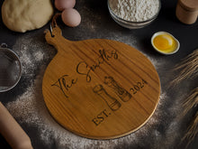 Load image into Gallery viewer, Pizza Serving Board - with family name, date and Salt and pepper
