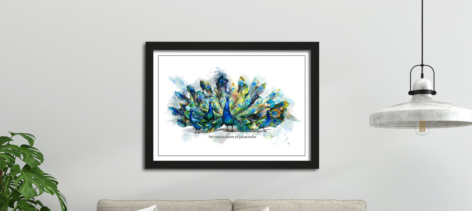 An Ostentation of Peacocks – Framed Wall Art Print
