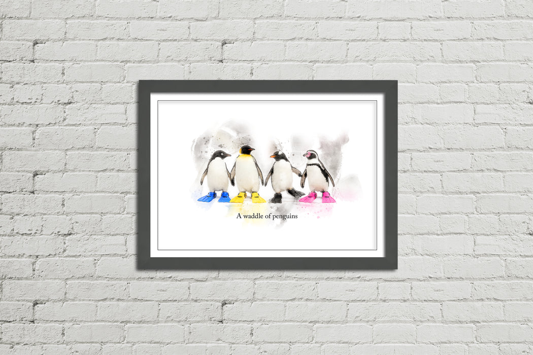 A Waddle of Penguins – Framed Wall Art Print