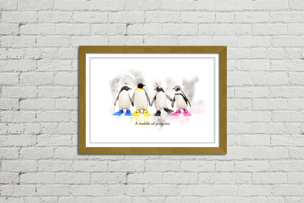 A Waddle of Penguins – Framed Wall Art Print