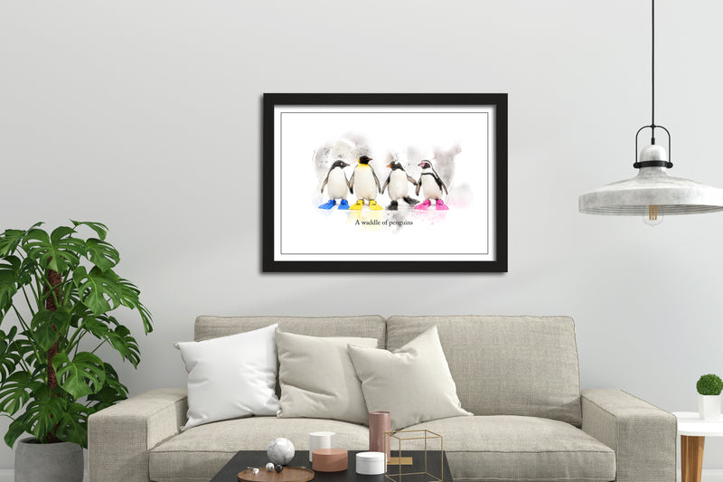 A Waddle of Penguins – Framed Wall Art Print