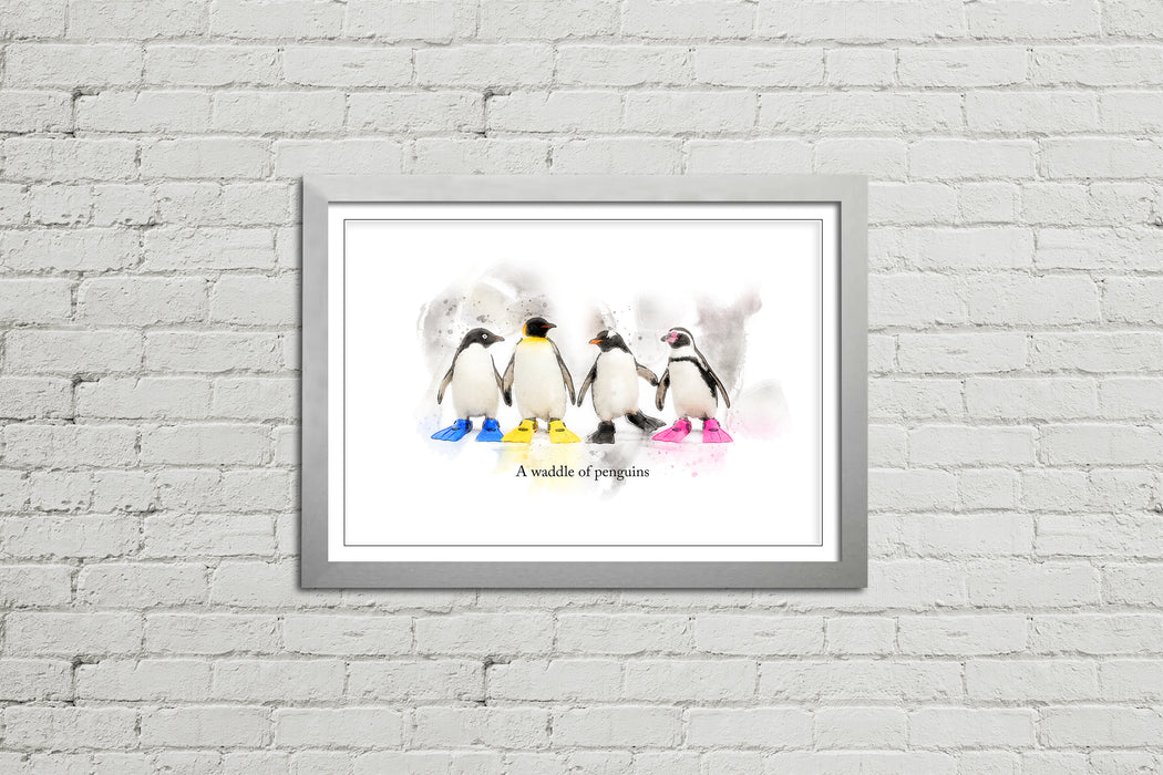 A Waddle of Penguins – Framed Wall Art Print