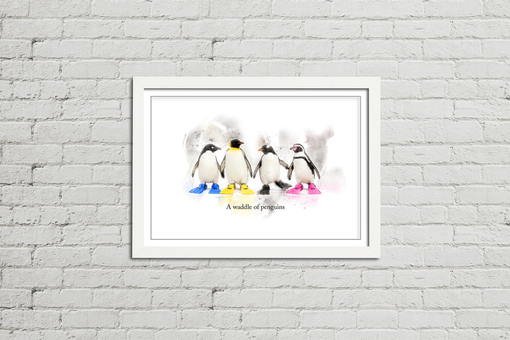 A Waddle of Penguins – Framed Wall Art Print