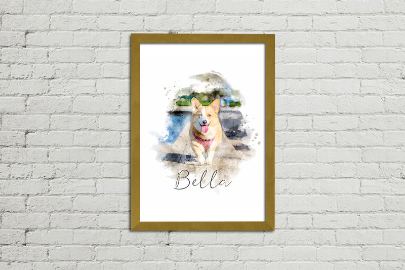 Framed Watercolour Style Pet Portrait