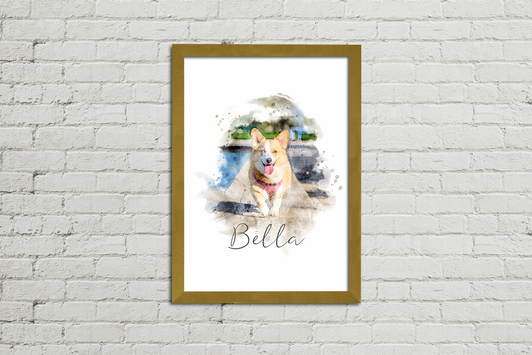 Framed Watercolour Style Pet Portrait