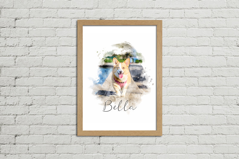 Framed Watercolour Style Pet Portrait