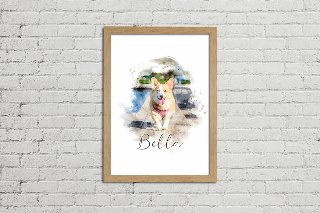 Framed Watercolour Style Pet Portrait