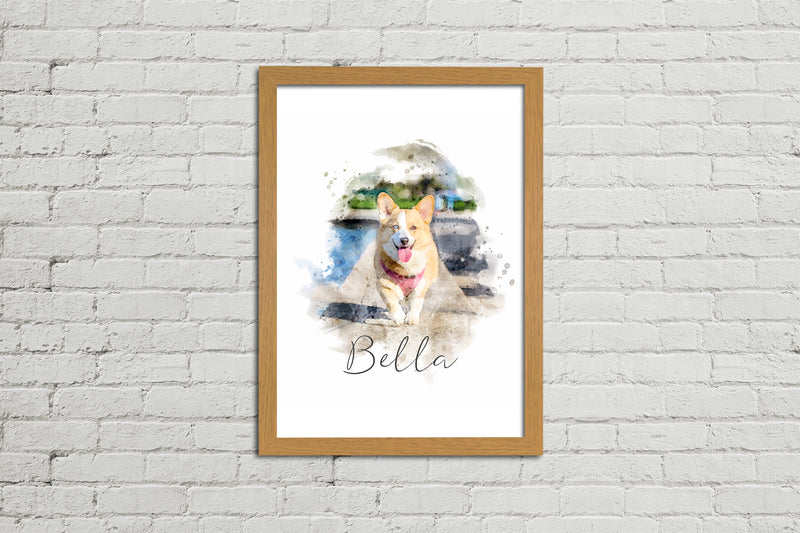 Framed Watercolour Style Pet Portrait