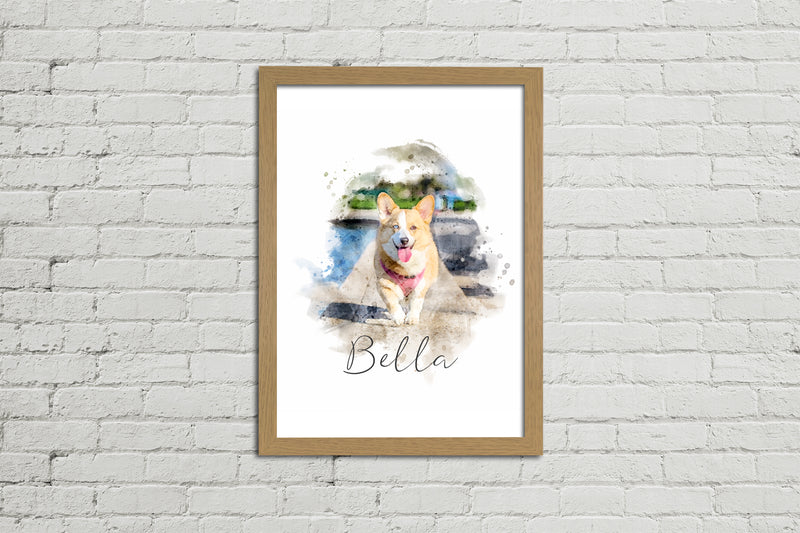 Framed Watercolour Style Pet Portrait