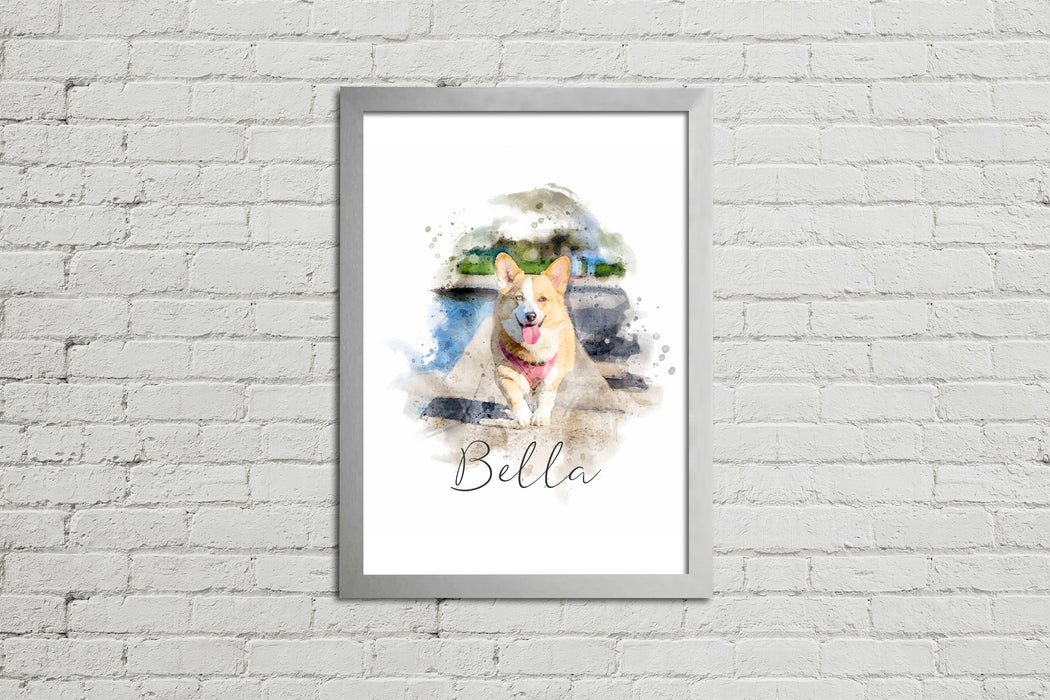 Framed Watercolour Style Pet Portrait