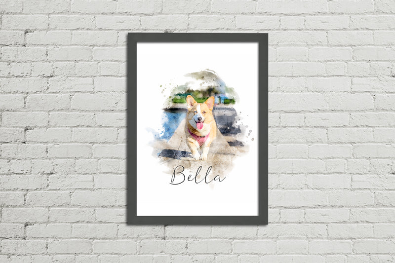 Framed Watercolour Style Pet Portrait