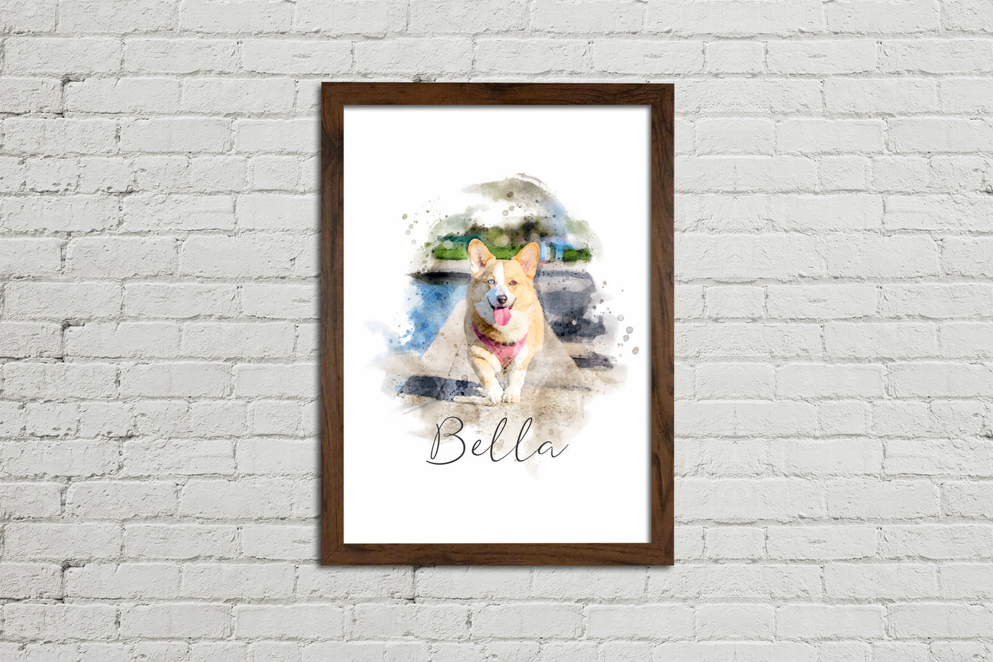 Framed Watercolour Style Pet Portrait