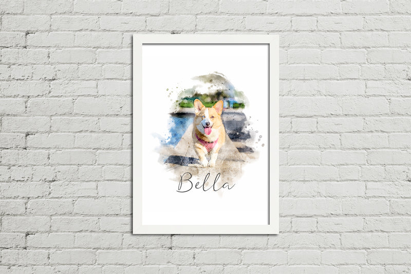 Framed Watercolour Style Pet Portrait