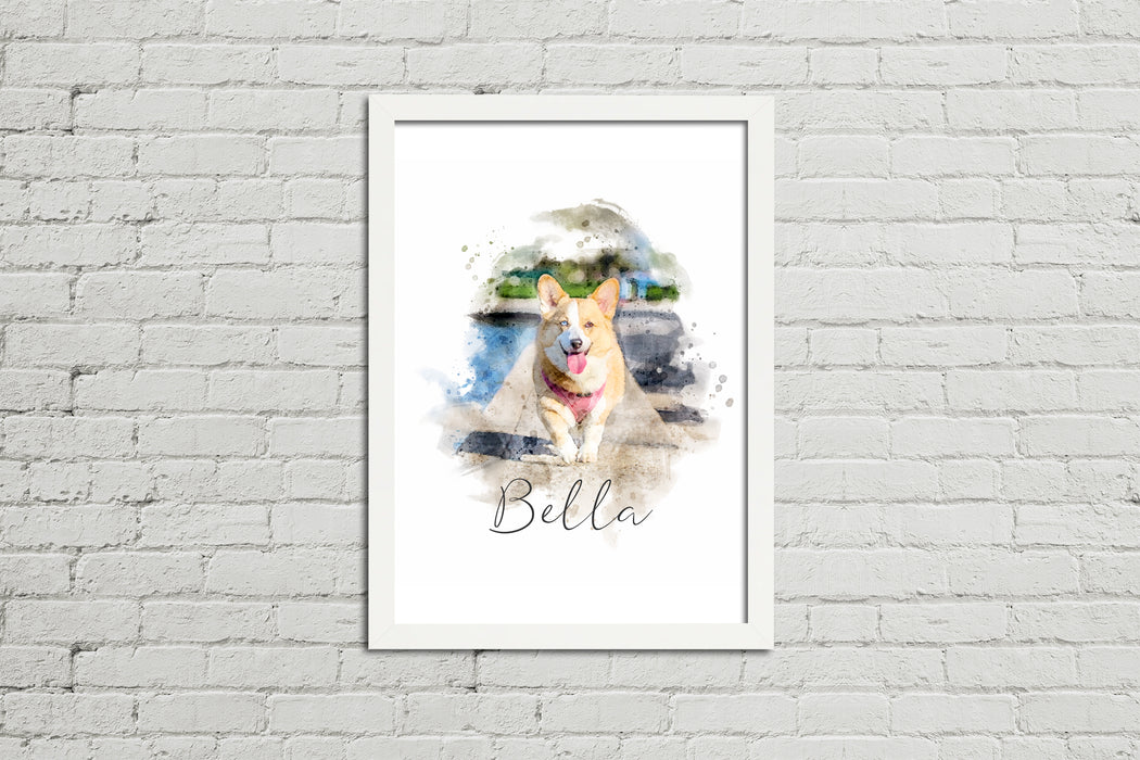 Framed Watercolour Style Pet Portrait