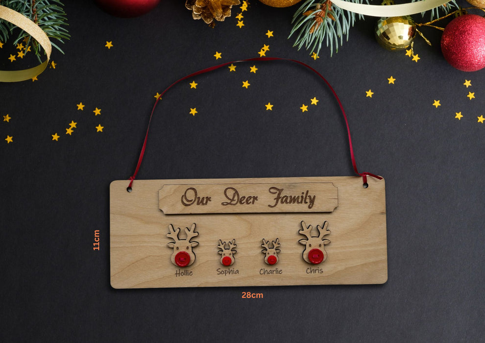 Personalised Wooden Reindeer Family Hanging Sign | Christmas