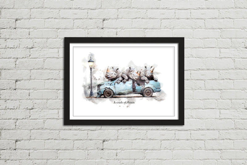 A Crash of Rhinos – Framed Wall Art Print