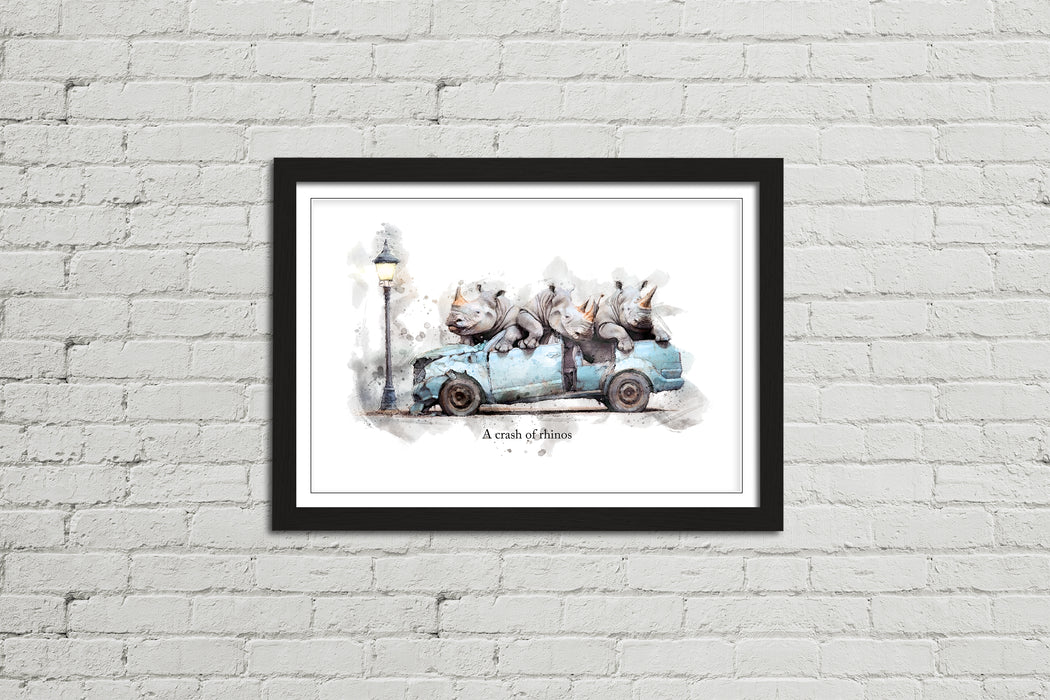 A Crash of Rhinos – Framed Wall Art Print