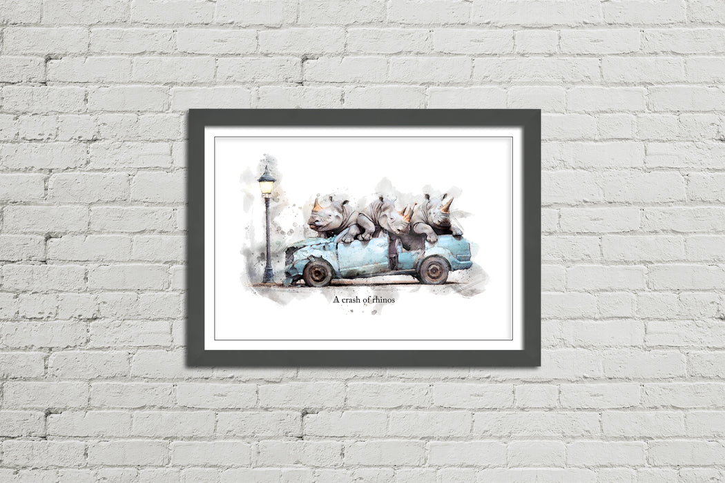 A Crash of Rhinos – Framed Wall Art Print