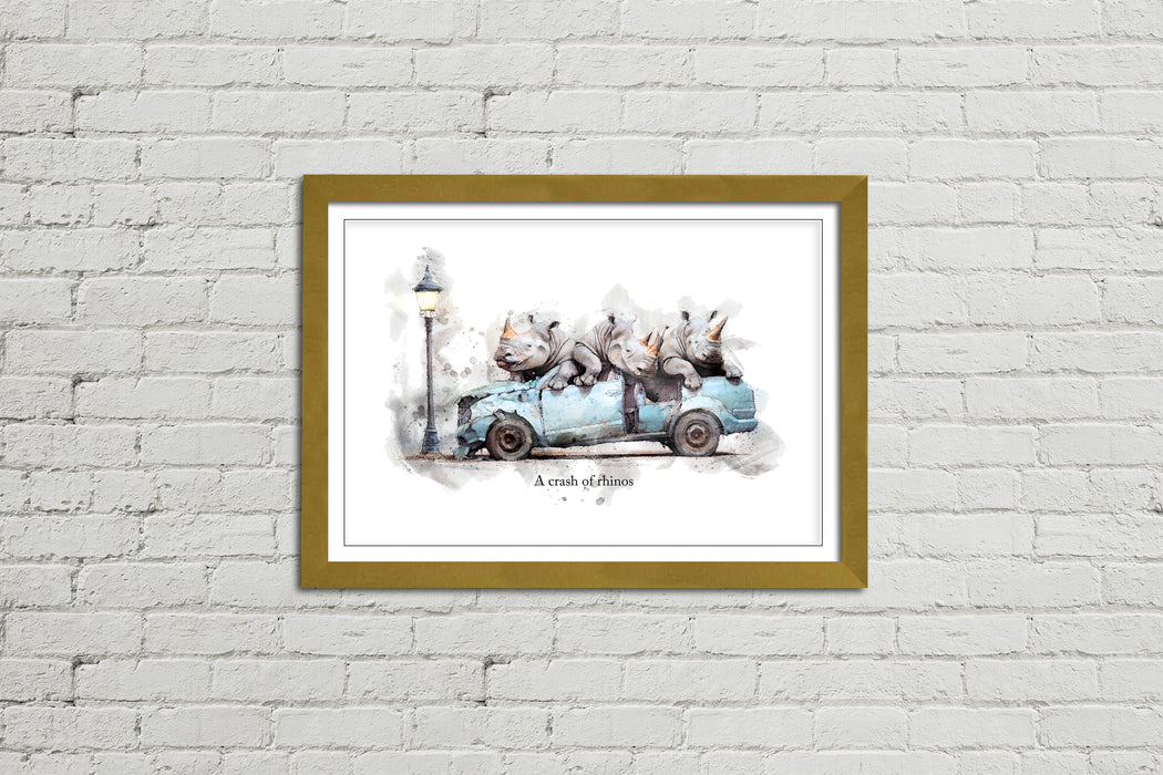 A Crash of Rhinos – Framed Wall Art Print