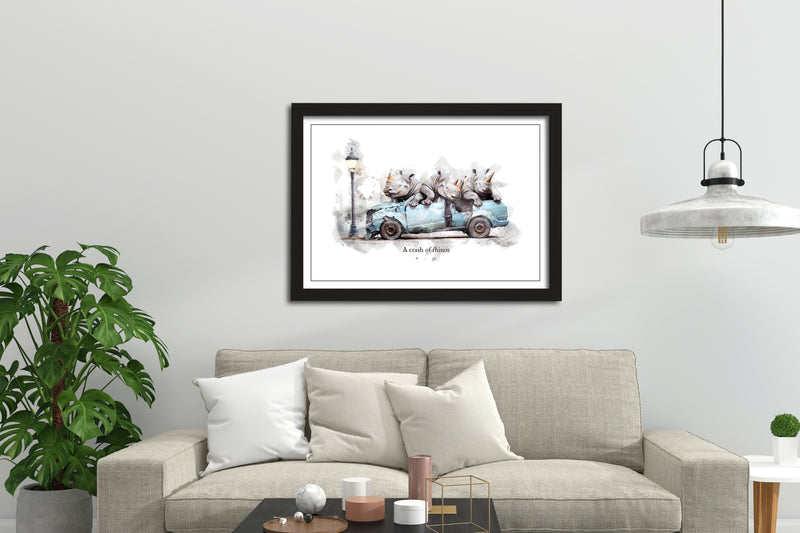 A Crash of Rhinos – Framed Wall Art Print