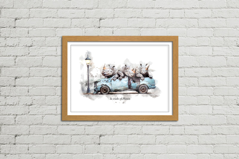 A Crash of Rhinos – Framed Wall Art Print