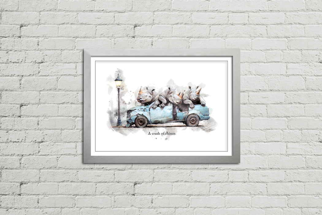A Crash of Rhinos – Framed Wall Art Print